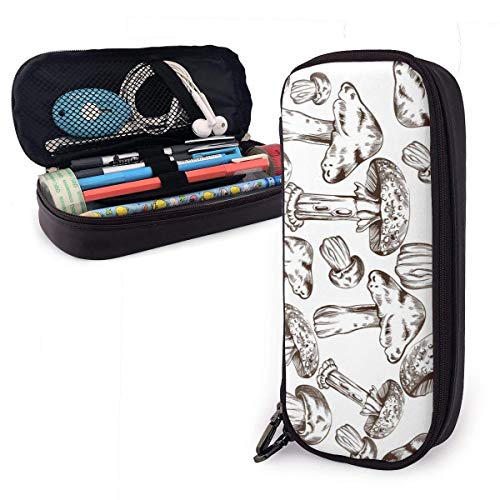 Estuche Escolar de Gran Capacidad, Bolsa de Lápiz Organizador para Material Papelería con Cremallera Doble Otoño Otoño Mushrooms Line Art Pattern para Hombre Mujer Estudiante en Escuela Oficina