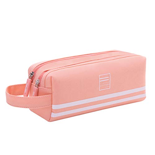 Estuche Escolar Gran Capacidad，KidsPark Estuches Escolars Juveniles 2 Cremalleras Portabolso Bolsa de Lápiz Niñas Niños Adolescentes Estudiantes, Rosado