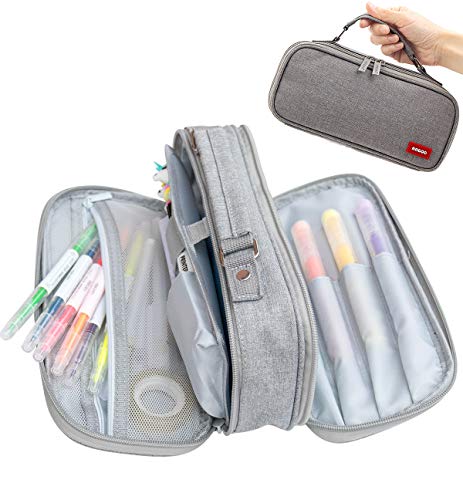 Estuche Lápiz Bolsa Gran Capacidad Bolso Maquillaje Bolígrafo Escritorio Organizador Almacenamiento Marcador Caja Papelería para Colegio Oficina Estudiantes Adolescente (gris)