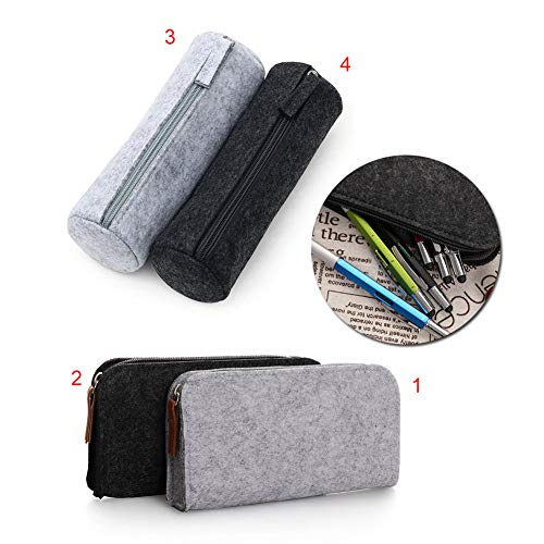 Estuche para lápices, bolsa de papelería redonda, multifunción, bolsa de fieltro, soporte para bolígrafos, bolsa de cosméticos (gris)