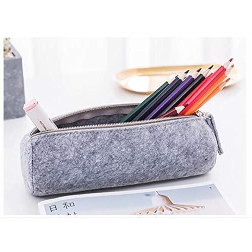 Estuche para lápices, bolsa de papelería redonda, multifunción, bolsa de fieltro, soporte para bolígrafos, bolsa de cosméticos (gris)