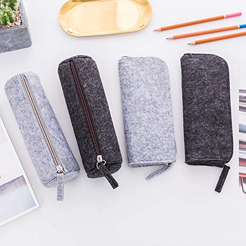 Estuche para lápices, bolsa de papelería redonda, multifunción, bolsa de fieltro, soporte para bolígrafos, bolsa de cosméticos (gris)