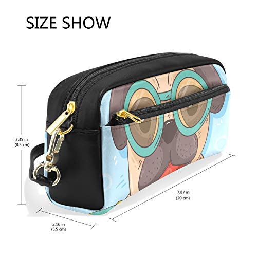 Estuche para lápices con diseño de carlino y gafas, gran capacidad, con doble cremallera duradera para la oficina escolar, estuche para lápices y cosméticos