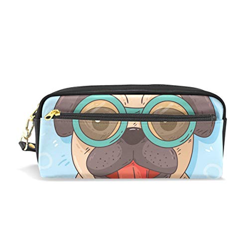 Estuche para lápices con diseño de carlino y gafas, gran capacidad, con doble cremallera duradera para la oficina escolar, estuche para lápices y cosméticos