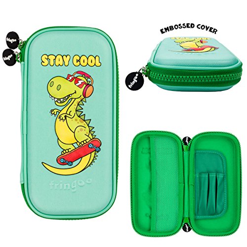 Estuche para lápices de niños, con cubierta en relieve, doble cremallera, organizador de papelería, de Fringoo®, color Cool Dino Medium