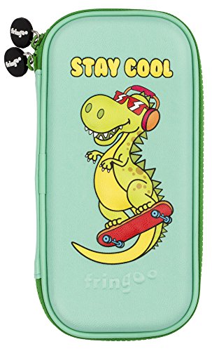 Estuche para lápices de niños, con cubierta en relieve, doble cremallera, organizador de papelería, de Fringoo®, color Cool Dino Medium