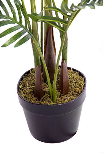 Estupenda planta artificial tropical, palmera, areca, de 120 cm, para oficina, invernadero, jardín interior o exterior.