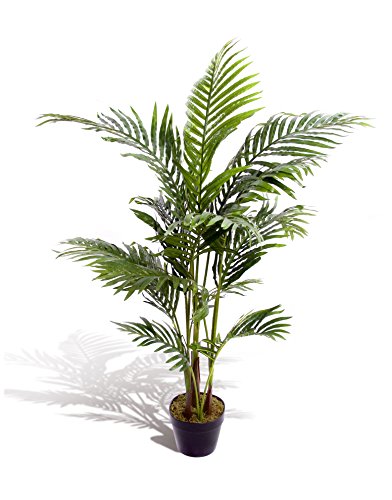Estupenda planta artificial tropical, palmera, areca, de 120 cm, para oficina, invernadero, jardín interior o exterior.