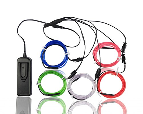 ESUMIC® Alambre electroluminiscente (EL Wire) Splitter 5 X 1 Metros Resplandeciente Efecto estroboscópico Neon Light Set (Multi-Color)