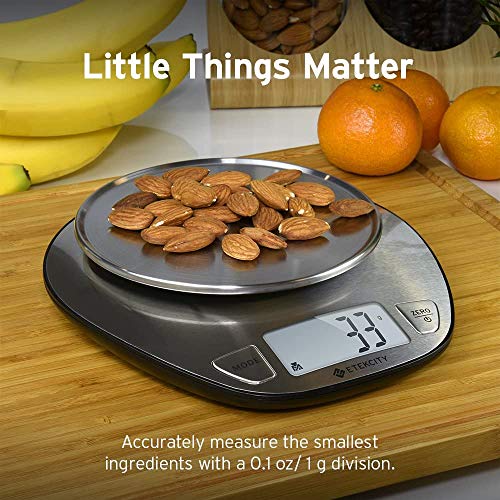 Etekcity Báscula de Cocina Digital de Alta Precisión, 5Kg / 11Lbs, Peso de Cocina Multifuncional de Acero Inoxidable, Gran Pantalla de LCD, Ek4352H