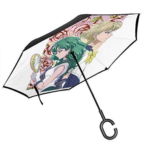 Eternal Eternity Sailor Moon - Paraguas invertido de Doble Capa con diseño de Luna de Cristal, para el Reverso del Coche, Plegable, hacia Abajo, en Forma de C, Ligero y Resistente al Viento