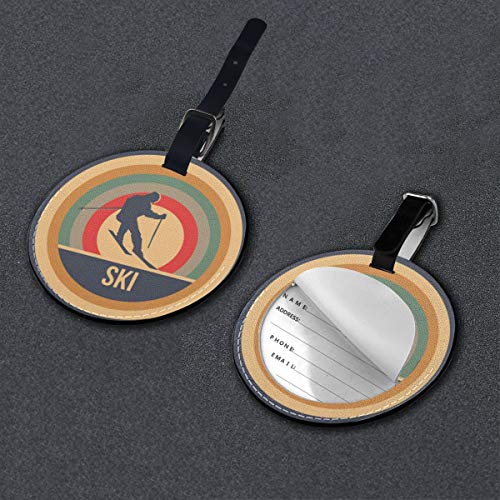 Etiquetas De Equipaje De Cuero Sintético Identificación De Nombre con Cubierta De Privacidad Trasera para Maleta De Viaje, Esquiar para esquiadores