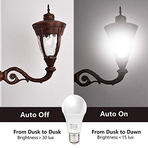 Etrogo Bombilla Sensor Crepuscular E27 Con Sensor de Luz Sensor Dia y Noche Encendido/Apagado Automático 10W Equivalencia 100W Blanco Frio 6000K 2 Unidades