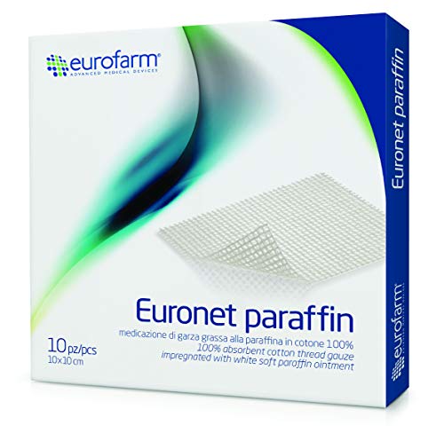 Euronet paraffin (cm 10 x cm 10) Gasa En Algodón, Impregnada con Ungüento de Parafina Blanca, Se Puede Cortar en Diferentes Tamaños.10 unidades