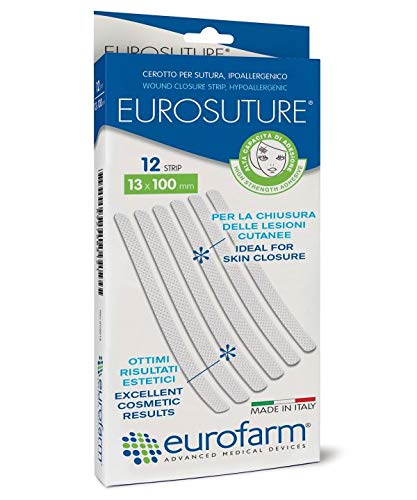 Eurosuture (mm 3 x mm 75) Tiras Estériles Para Sutura Cutánea, Adhesivo Hipoalergénico, Efecto Descolorado para un Mejor Resultado Cosmético. Fabricado en Italia, 10 Unidades