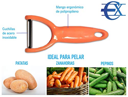 EUROXANTY® Pelador de verduras | Pelaverduras | Ideal para pelar patatas y zanahorias | Cuchillas de acero inoxidable | Disponible en varios colores (NARANJA)