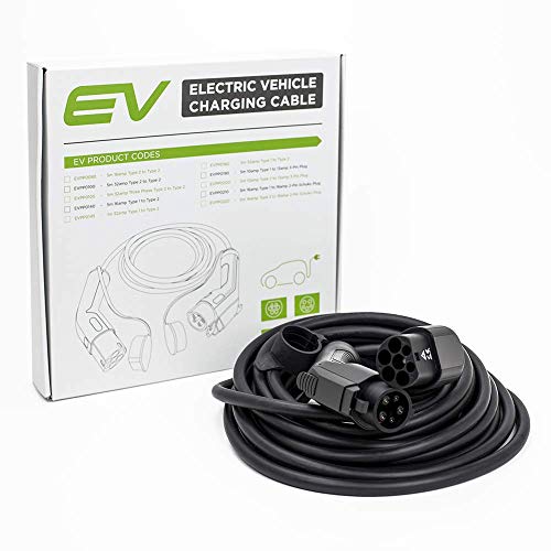 EV/Cable de Carga para vehículos eléctricos | Tipo 1 a Tipo 2 | 32 amperios (7.2kW) | 5 Metros | Estuche de Transporte Gratuito |