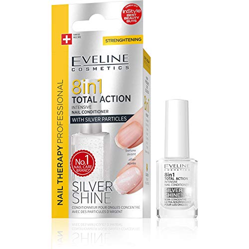 Eveline Therapy - Acondicionador para uñas (8 en 1, con partículas plateadas, 12 ml)
