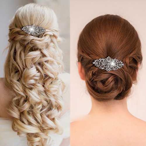 EVER FAITH® - Cristal Austriaco Arte Deco Novia Peineta para Pelo Claro Plata-Tono N04307-1