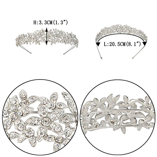 EVER FAITH® - Cristal Austriaco Boda Flores Rama Pelo Banda Plata-Tono Claro A10427-1