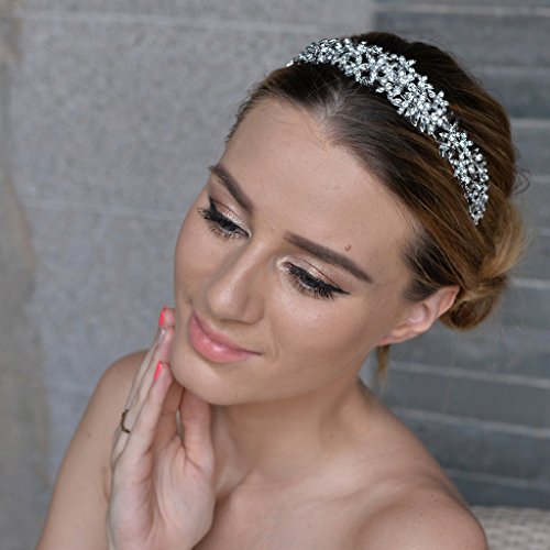 EVER FAITH® - Cristal Austriaco Boda Flores Rama Pelo Banda Plata-Tono Claro A10427-1