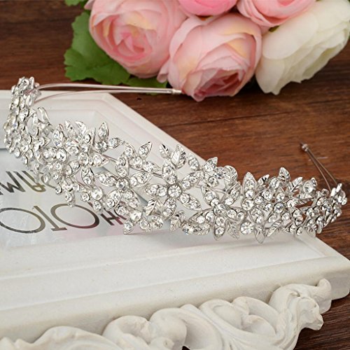 EVER FAITH® - Cristal Austriaco Boda Flores Rama Pelo Banda Plata-Tono Claro A10427-1