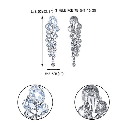 EVER FAITH Mujer Cristal Elegante Gota de Agua Cierre de Clip Pendientes Claro Tono Plateado