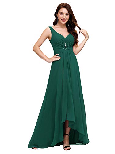 Ever-Pretty Alta Baja Vestido de Fiesta Gasa Cuello en V sin Mangas para Mujer Verde Oscuro 52