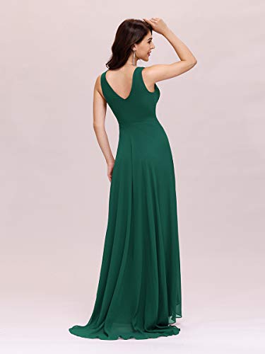 Ever-Pretty Alta Baja Vestido de Fiesta Gasa Cuello en V sin Mangas para Mujer Verde Oscuro 52