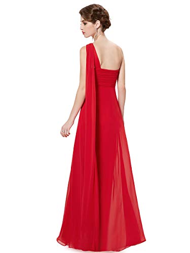 Ever-Pretty Vestidos de Fiesta Gasa Un Hombro Corte Imperio Plisado sin Mangas para Mujer Rojo 36
