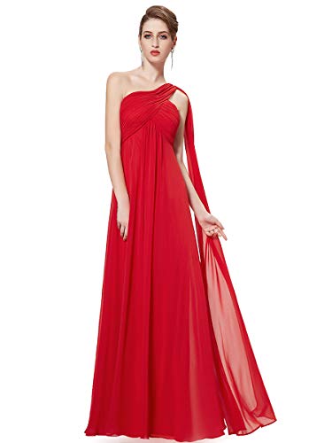 Ever-Pretty Vestidos de Fiesta Gasa Un Hombro Corte Imperio Plisado sin Mangas para Mujer Rojo 36
