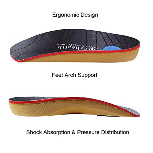 EVERHEALTH Plantillas Ortopédicas de Soporte de Arco Alto de 3/4 de Longitud para Fascitis Plantar/Pies Planos/Sobrepronación, Inserciones Ortopédicas para Hombre y Mujer