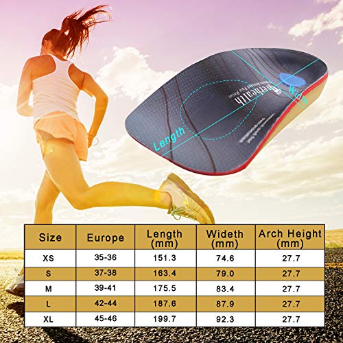 EVERHEALTH Plantillas Ortopédicas de Soporte de Arco Alto de 3/4 de Longitud para Fascitis Plantar/Pies Planos/Sobrepronación, Inserciones Ortopédicas para Hombre y Mujer