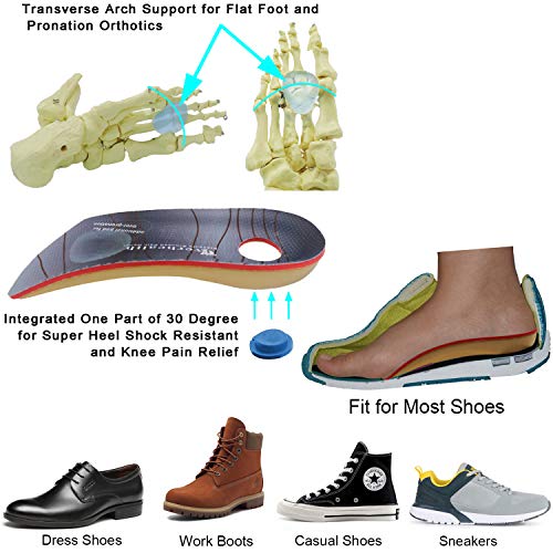 EVERHEALTH Plantillas Ortopédicas de Soporte de Arco Alto de 3/4 de Longitud para Fascitis Plantar/Pies Planos/Sobrepronación, Inserciones Ortopédicas para Hombre y Mujer