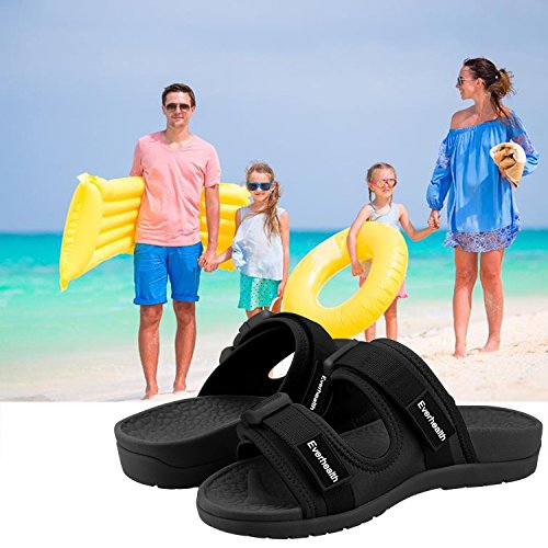 Everhealth Sandalias Mujer Punta Abierta Hebilla Sandalia Deportivas Suave EVA y Caucho de Zapatillas Al Aire Libre con Soporte de Arco (Negro, 38 EU)