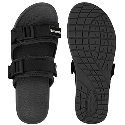 Everhealth Sandalias Mujer Punta Abierta Hebilla Sandalia Deportivas Suave EVA y Caucho de Zapatillas Al Aire Libre con Soporte de Arco (Negro, 38 EU)