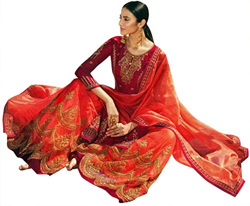 Exotic India Barberry Zari bordado Lehenga y Kameez con adornos de legana, color rosa -  Rosa -  Descosido