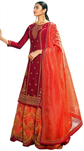 Exotic India Barberry Zari bordado Lehenga y Kameez con adornos de legana, color rosa -  Rosa -  Descosido