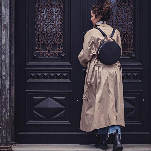 Expatrié Mochila Mujer Pequeña Negra Chloé Mochilas Bandolera de Cuero Vegano - Bolsos Redondo de Piel PU - Bolsa de Hombro y Mochila en Uno - Bolso de Mano con Correas Ajustables y Extraíbles