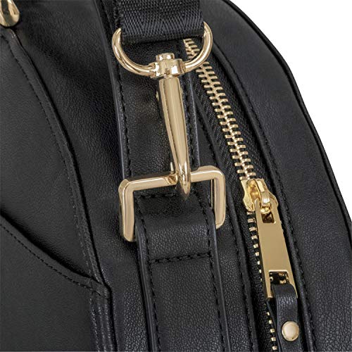 Expatrié Mochila Mujer Pequeña Negra Chloé Mochilas Bandolera de Cuero Vegano - Bolsos Redondo de Piel PU - Bolsa de Hombro y Mochila en Uno - Bolso de Mano con Correas Ajustables y Extraíbles