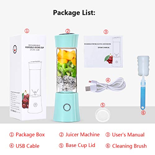 Exprimidor Eléctrico Zumo Portátil, Extractor de Jugos para Frutas y Verduras, 480mL Licuadora Taza de Juicer Pequeña USB Recargable de 4000mAh para Leche Batidos, Smoothies, Comida Bebés (Azul)