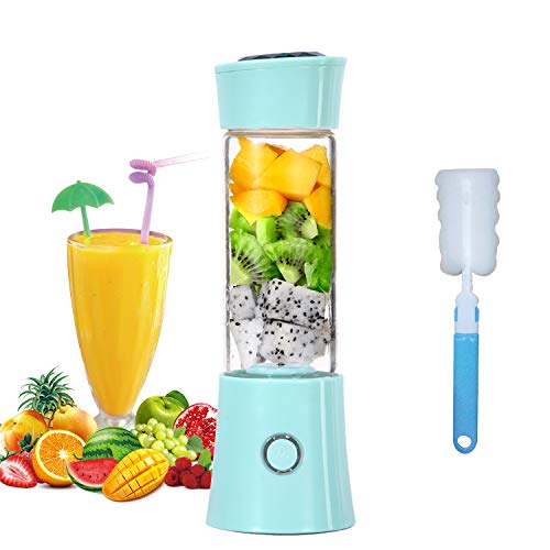 Exprimidor Eléctrico Zumo Portátil, Extractor de Jugos para Frutas y Verduras, 480mL Licuadora Taza de Juicer Pequeña USB Recargable de 4000mAh para Leche Batidos, Smoothies, Comida Bebés (Azul)