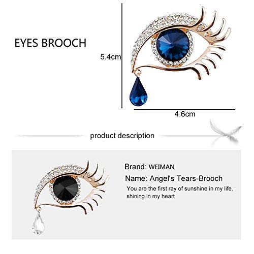 Exquisito Ángel Moda Huafeng Tears broche de diamantes de pestañas Ramillete (ojos azules de diamantes de oro blanco) (Color : Golden white diamond blue eyes)