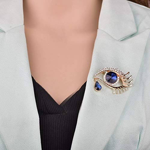 Exquisito Ángel Moda Huafeng Tears broche de diamantes de pestañas Ramillete (ojos azules de diamantes de oro blanco) (Color : Golden white diamond blue eyes)