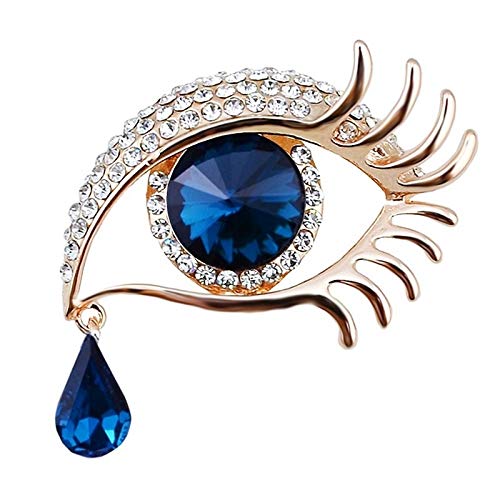 Exquisito Ángel Moda Huafeng Tears broche de diamantes de pestañas Ramillete (ojos azules de diamantes de oro blanco) (Color : Golden white diamond blue eyes)