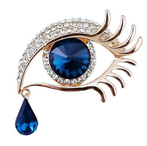 Exquisito Ángel Moda Huafeng Tears broche de diamantes de pestañas Ramillete (ojos azules de diamantes de oro blanco) (Color : Golden white diamond blue eyes)