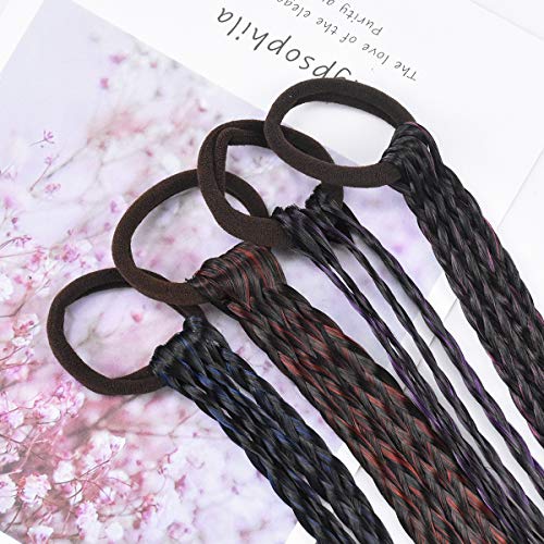 Extensiones Cabello Natural Color para Niña, 45cm / 17.7inch Cabello Trenzado Hebras de Cabello con Gomas del Pelo para Mujer
