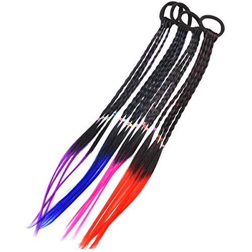 Extensiones Cabello Natural Color para Niña, 45cm / 17.7inch Cabello Trenzado Hebras de Cabello con Gomas del Pelo para Mujer