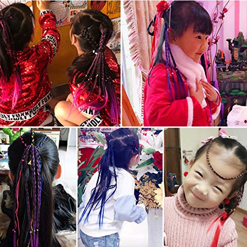 Extensiones Cabello Natural Color para Niña, 45cm / 17.7inch Cabello Trenzado Hebras de Cabello con Gomas del Pelo para Mujer
