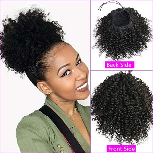 Extensiones de cabello Afro Kinky Curly Ponytail Cabello humano para mujeres negras 8 pulgadas Clip en cierre superior Pieza de cabello con cordón de cola de caballo Negro natural 90 gramos